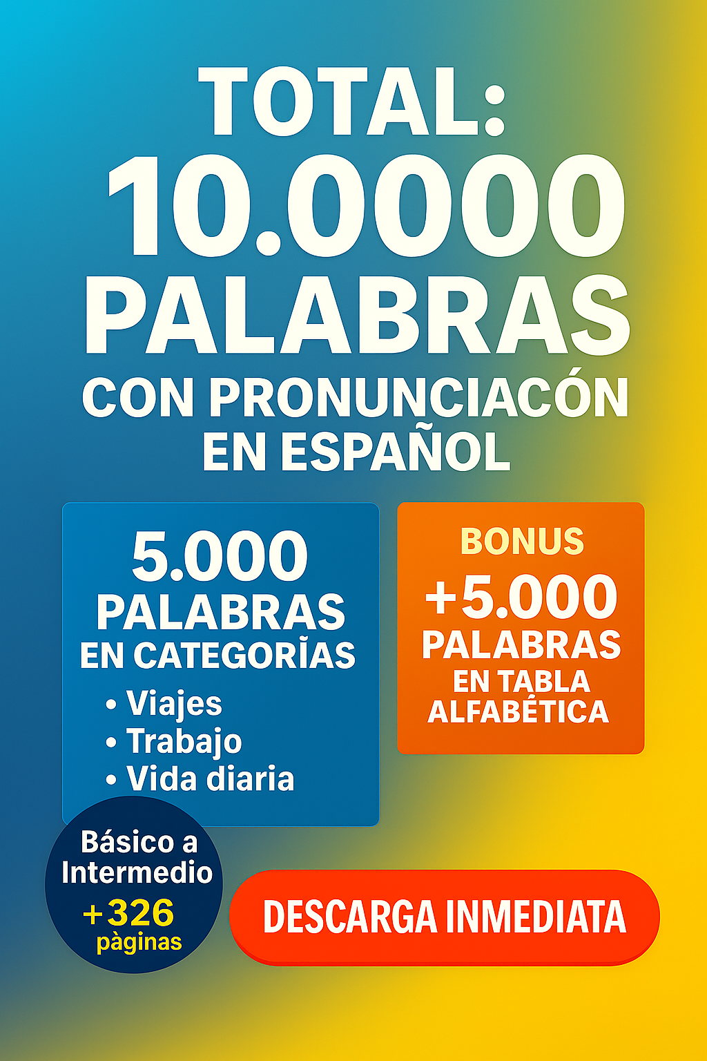 ¡Aprende inglés fácilmente! Inglés Relax incluye más de 5000 palabras con pronunciación al estilo español para principiantes, personas mayores y personas con discapacidad auditiva.
5,000 PALABRAS MAS USADAS EN INGLES